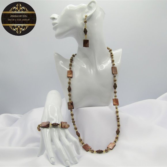 Copper and Gold Colour Beaded Jewelry Set - Picture 1 of 5